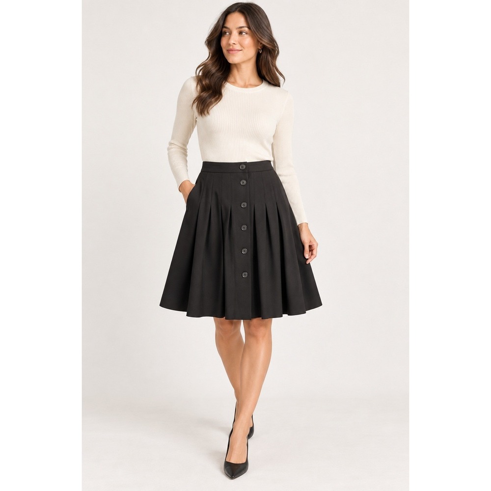 Gap Pleated Skirt Black Button Front Preppy Dark Academia Minimalist Size 4
